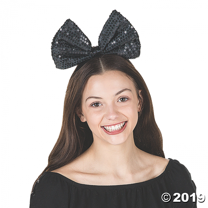 Big Bow Black Sequin Headbands (6 Piece(s))