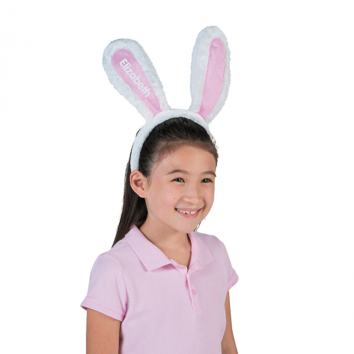 Personalized White & Pink Bunny Ears Headband (1 Piece(s))