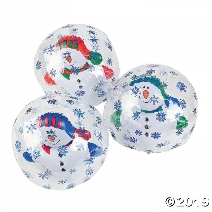 Inflatable 10" Snowman in Snowflake Medium Beach Balls (Per Dozen)