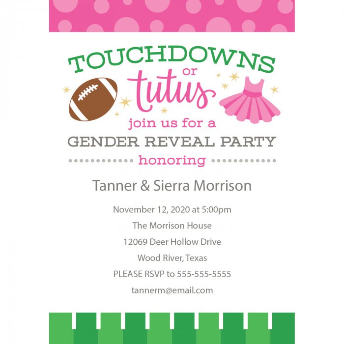 Personalized Touchdowns or Tutus Gender Reveal Invitations (25 Piece(s))