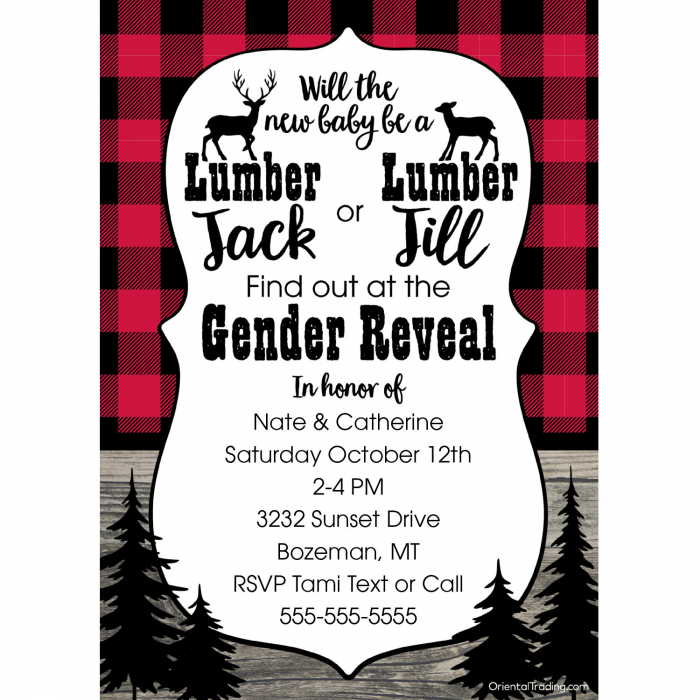 Personalized Lumber Jack or Lumber Jill Gender Reveal Invitations (10 Piece(s))