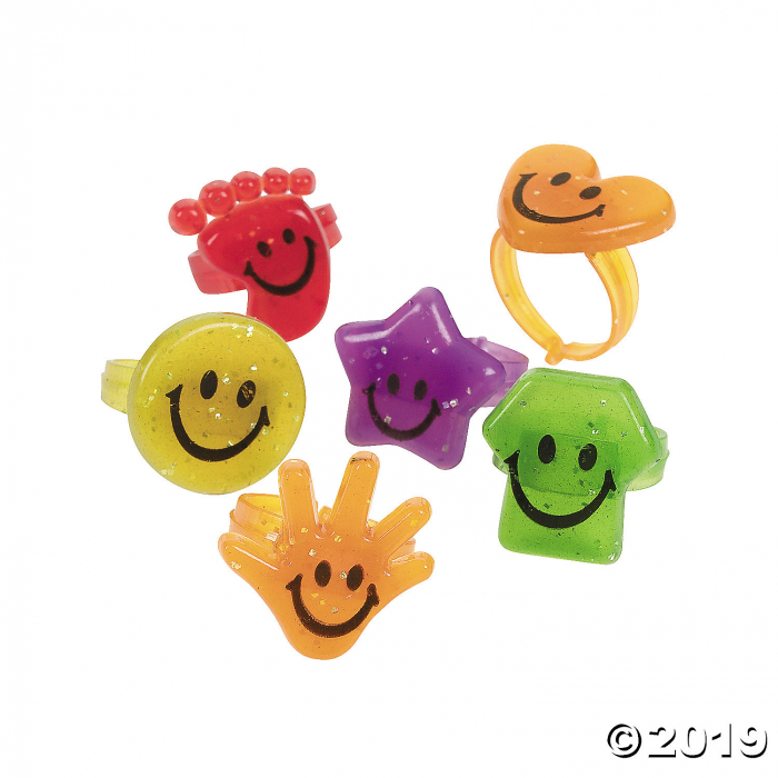 Glitter Smile Face Rings (48 Piece(s))