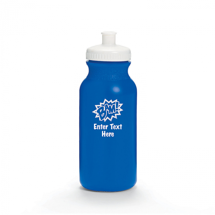 Opaque Blue Superhero Personalized Plastic Water Bottles (50 Piece(s))