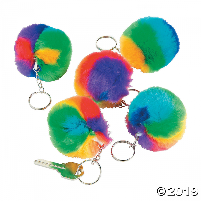 Plush Rainbow Pom-Pom Keychains (Per Dozen)