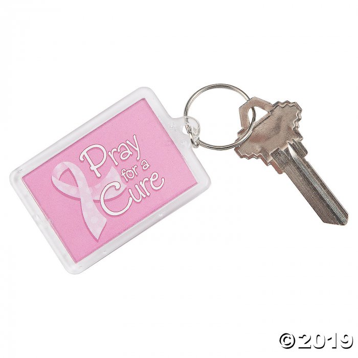 Pink Ribbon Pray For A Cure Keychains (Per Dozen)