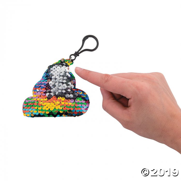 Poop Emoji Reversible Sequin Backpack Clip Keychains (Per Dozen)