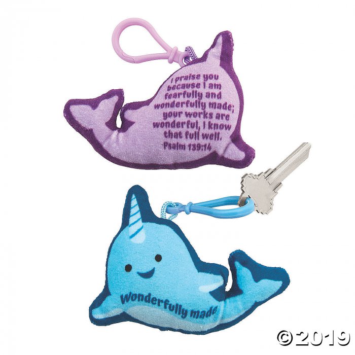 Stuffed Religious Narwhal Backpack Clip Keychains (Per Dozen)