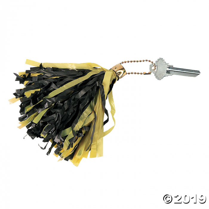 Black & Yellow Mini Pom-Pom Keychains (Per Dozen) Black & Yellow Mini Pom-Pom Keychains (Per Dozen)