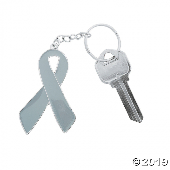 Grey Awareness Ribbon Enamel Keychains (Per Dozen) Grey Awareness Ribbon Enamel Keychains (Per Dozen)