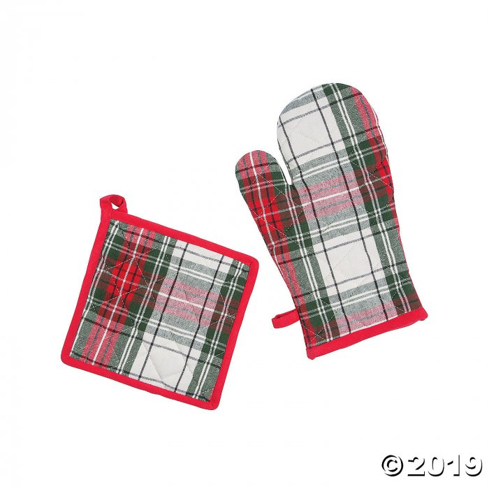 Christmas Plaid Oven Mitt & Potholder Set