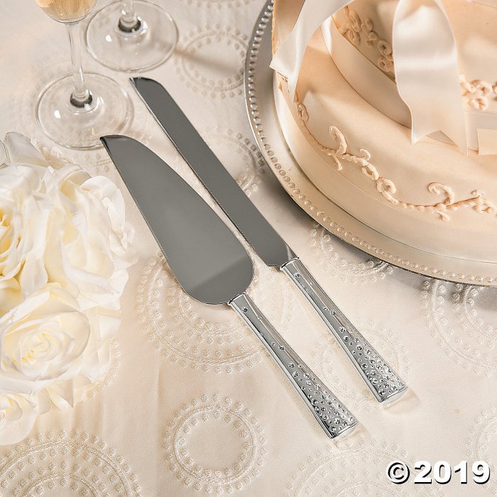 Wedding Cake Knife & Server Set with Crystals (1 Set(s))