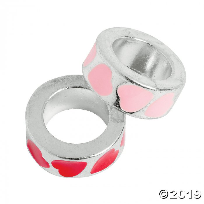 Red & Pink Heart Large Hole Beads - 12mm (Per Dozen)