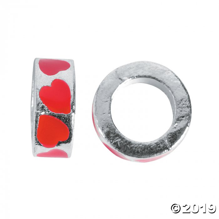 Red & Pink Heart Large Hole Beads - 12mm (Per Dozen)