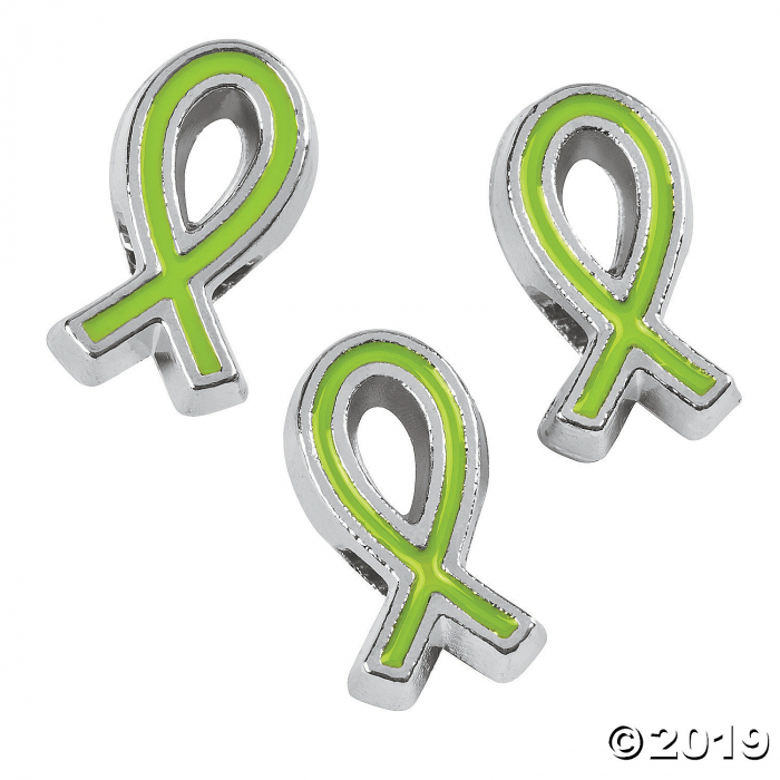 Lime Green Awareness Ribbon Large Hole Spacers (Per Dozen)