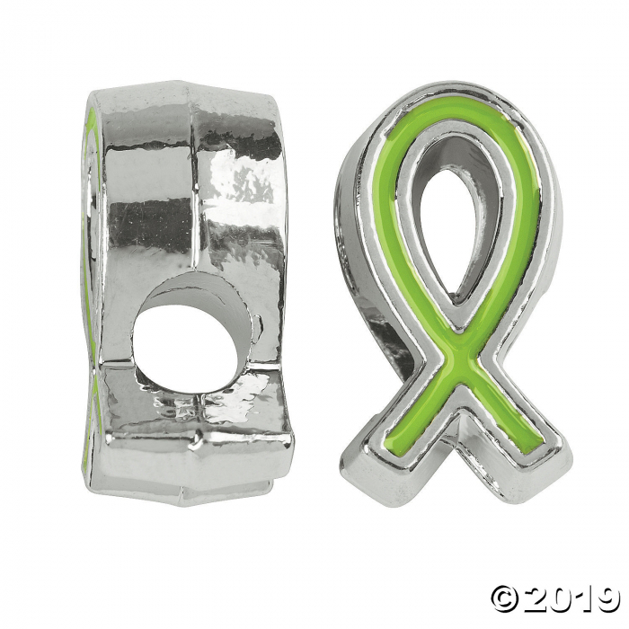 Lime Green Awareness Ribbon Large Hole Spacers (Per Dozen)