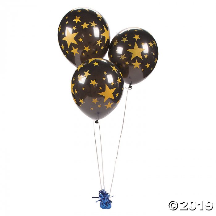Black with Gold Stars 11" Latex Balloons (24 Piece(s))