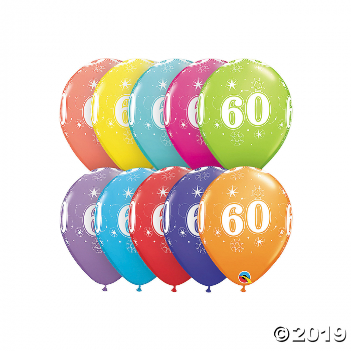 60th Birthday Sparkle 11" Latex Balloon Assortment (6 Piece(s))