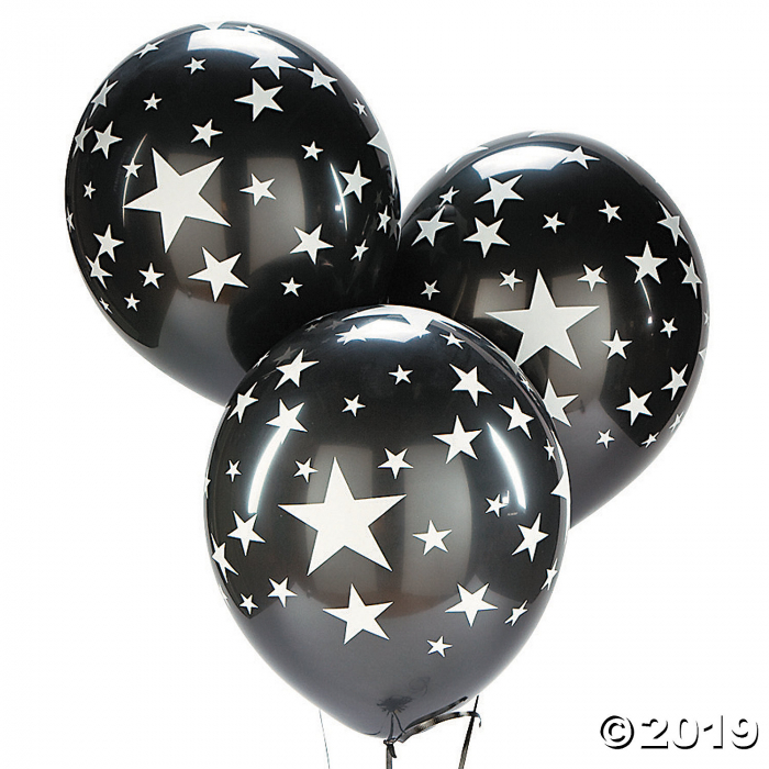 Black with Silver Stars 11" Latex Balloons (25 Piece(s))