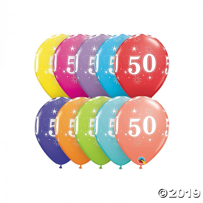50th Birthday Sparkle 11" Latex Balloon Assortment (6 Piece(s))