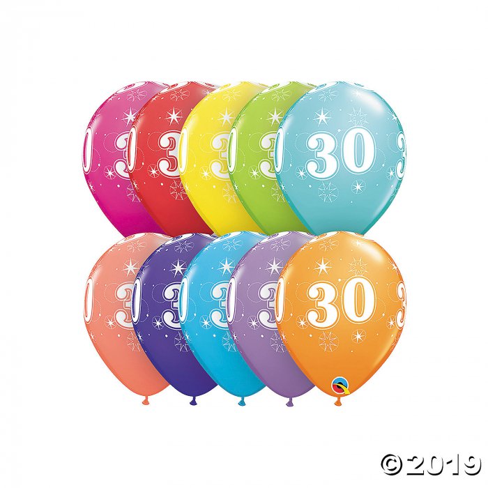 30th Birthday Sparkle 11" Latex Balloon Assortment (6 Piece(s))