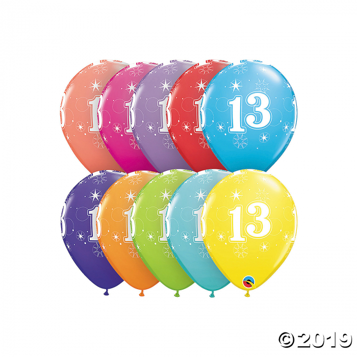 13th Birthday Sparkle 11 Latex Balloon Assortment 6 Pieces