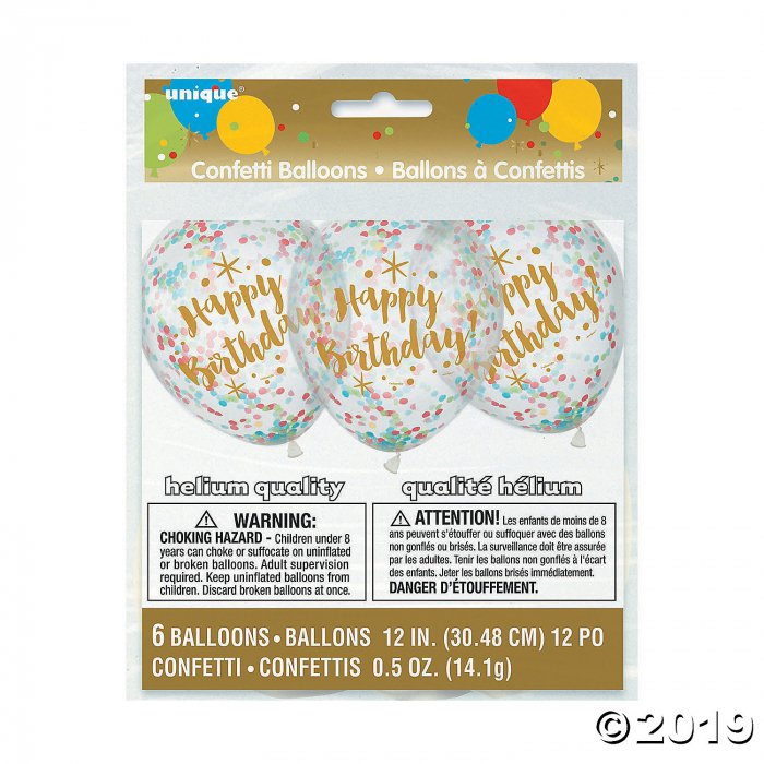 Glitzy Gold Confetti 12" Latex Birthday Balloons (6 Piece(s))