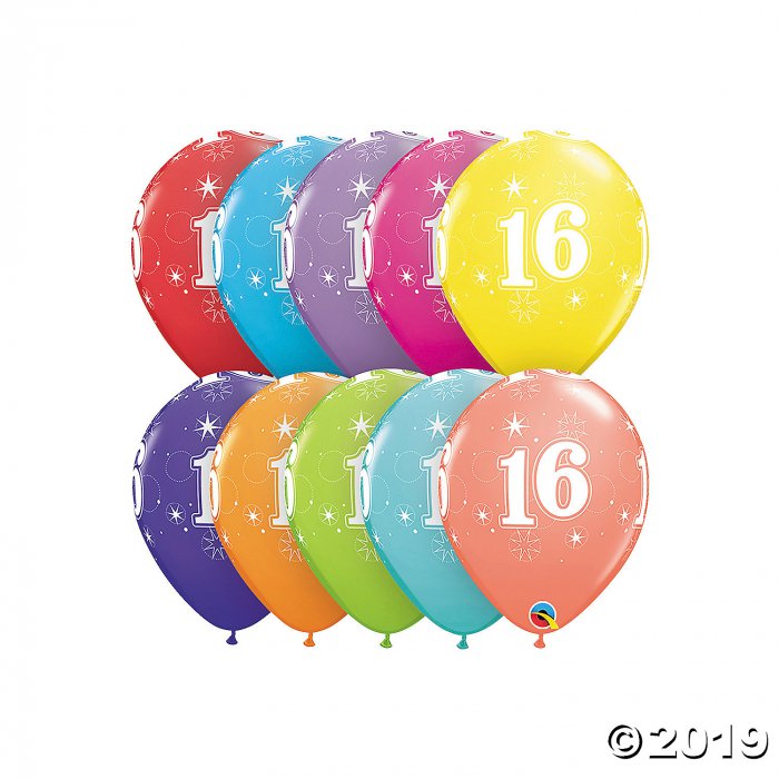 16th Birthday Sparkle 11" Latex Balloon Assortment (6 Piece(s))