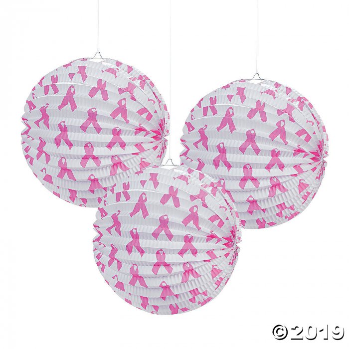 Pink Ribbon Hanging Paper Lanterns (Per Dozen)