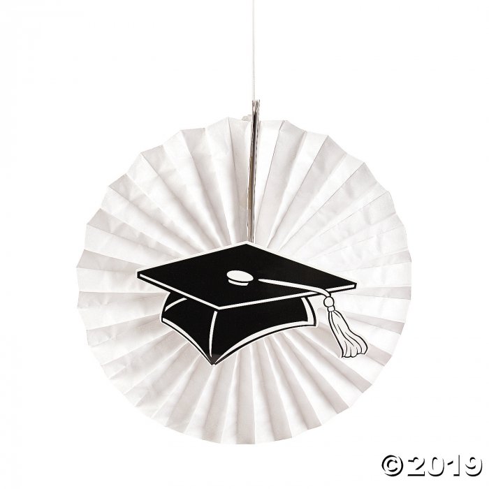 White Graduation Hanging Fans with Icons (Per Dozen)