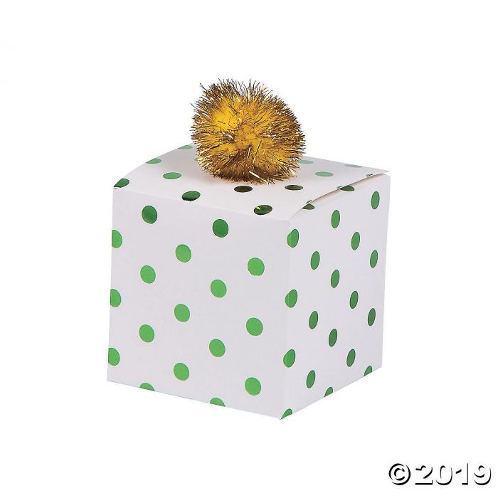 Green Polka Dots Pom-Pom Treat Boxes (Per Dozen)