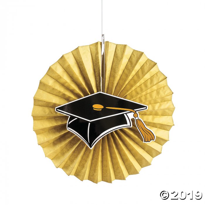 Gold Graduation Hanging Fans with Icons (Per Dozen)