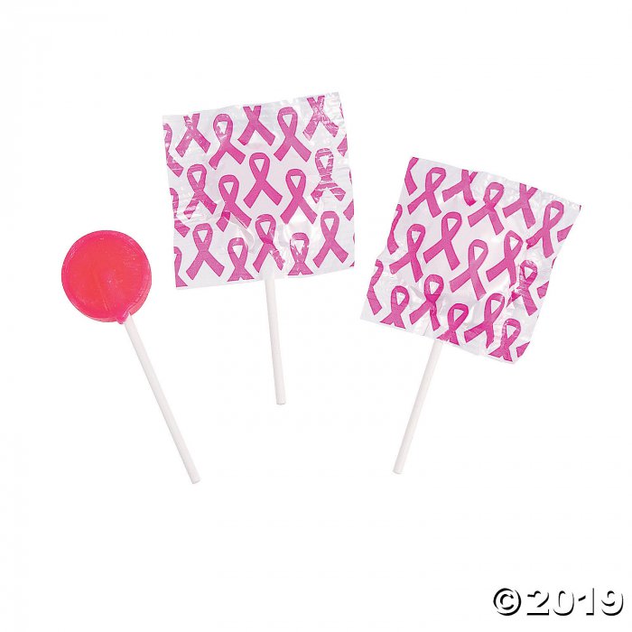 Pink Awareness Ribbon Printed Lollipops (55 Piece(s))
