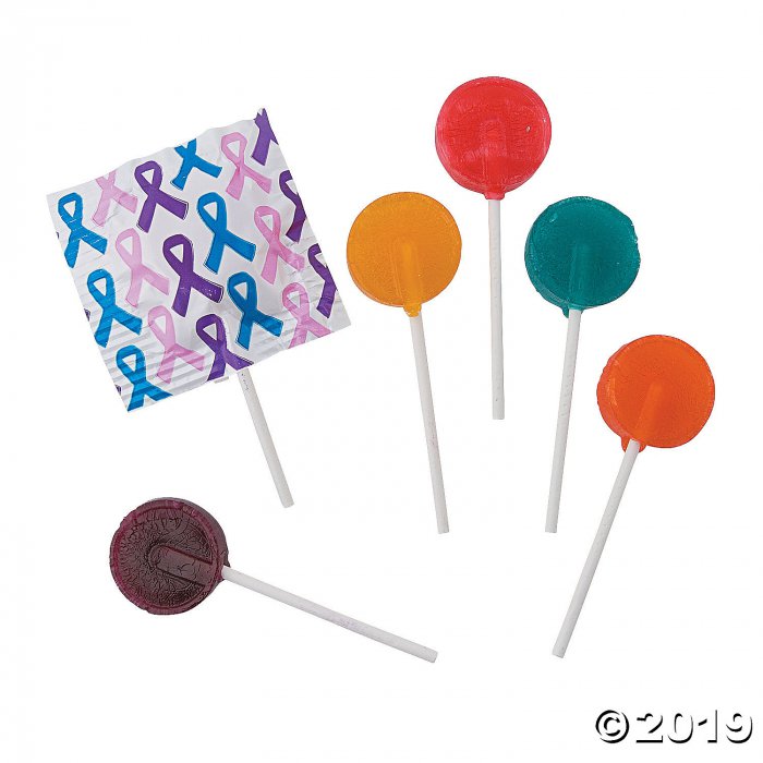 Cancer Awareness Ribbon-Printed Lollipops (55 Piece(s))