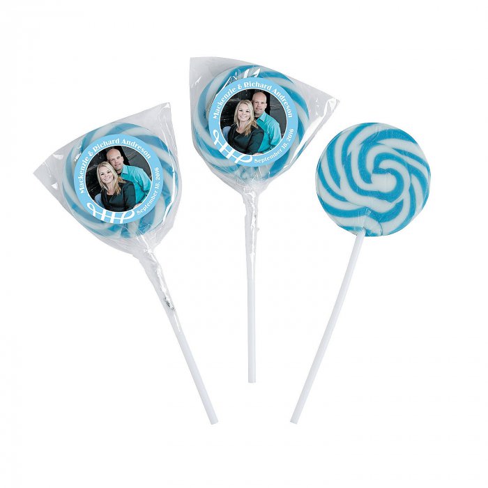 Light Blue Custom Photo Swirl Lollipops (24 Piece(s)) | GlowUniverse.com