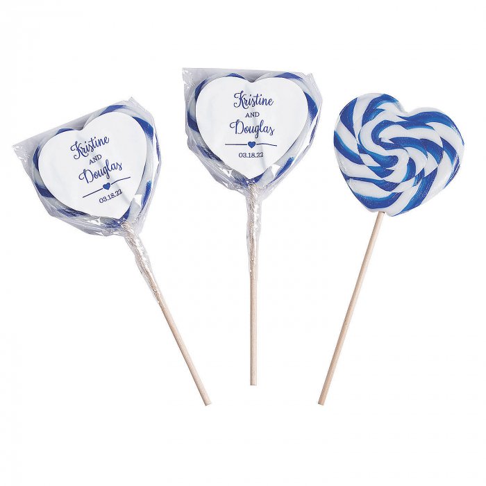 Blue Personalized Heart Swirl Lollipops (Per Dozen)