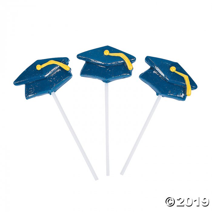 Blue Mortar Board Graduation Lollipops (Per Dozen)