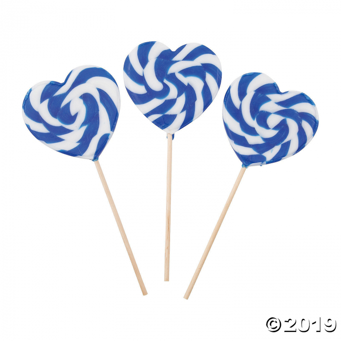 Blue Heart-Shaped Swirl Lollipops (Per Dozen)