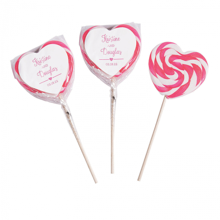 Pink Personalized Heart Swirl Lollipops (Per Dozen)