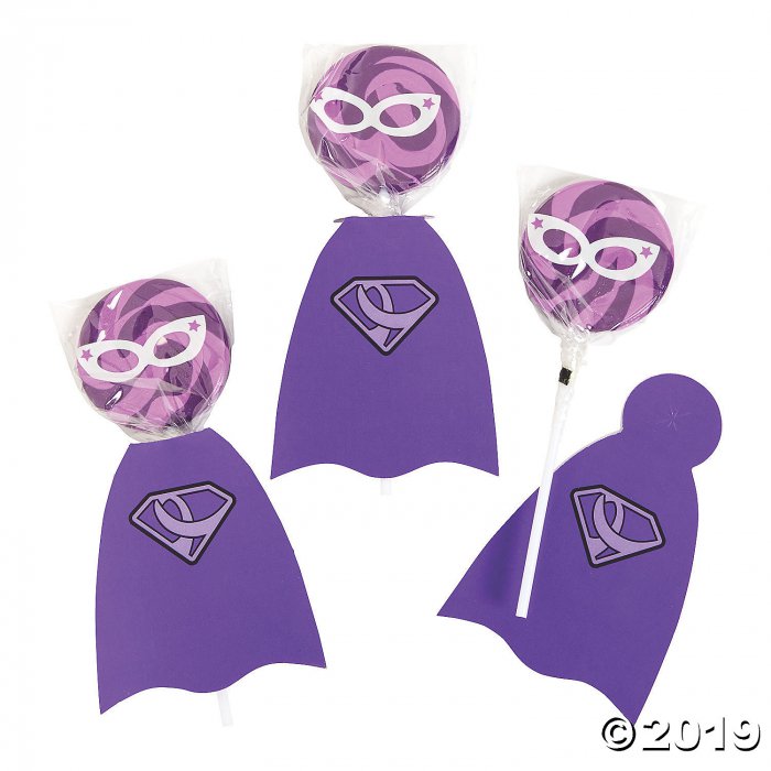 Purple Awareness Ribbon Superhero Swirl Lollipop Set (Per Dozen)