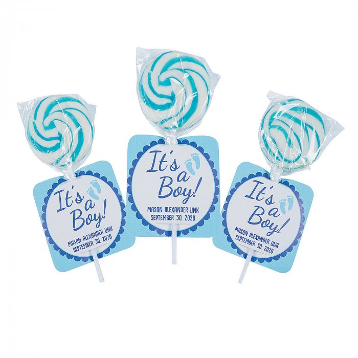 Personalized It's A Boy Swirl Lollipops with Cards (24 Piece(s))