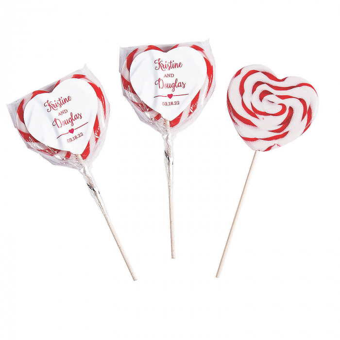 Red Personalized Heart Swirl Lollipops (Per Dozen)