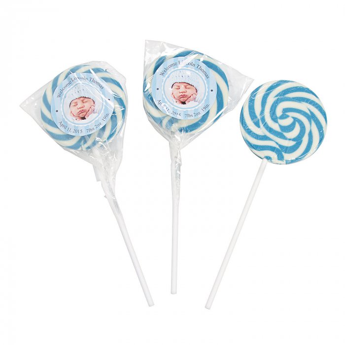 Personalized Baby Boy Announcement Swirl Lollipops (24 Piece(s))