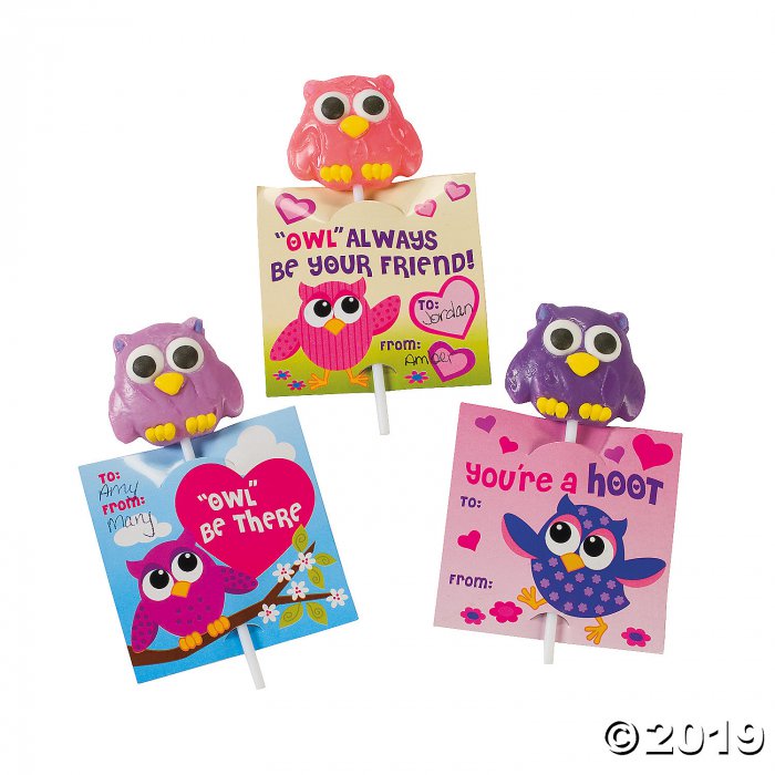Owl & Friends on Valentine Card Lollipops (Per Dozen)