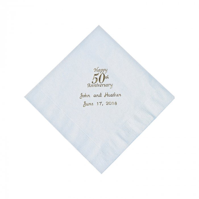 White 50th Anniversary Personalized Napkins with Gold Foil - Luncheon (50 Piece(s))