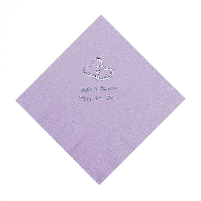 Lilac Two Hearts Personalized Napkins with Silver Foil - Luncheon (50 Piece(s))