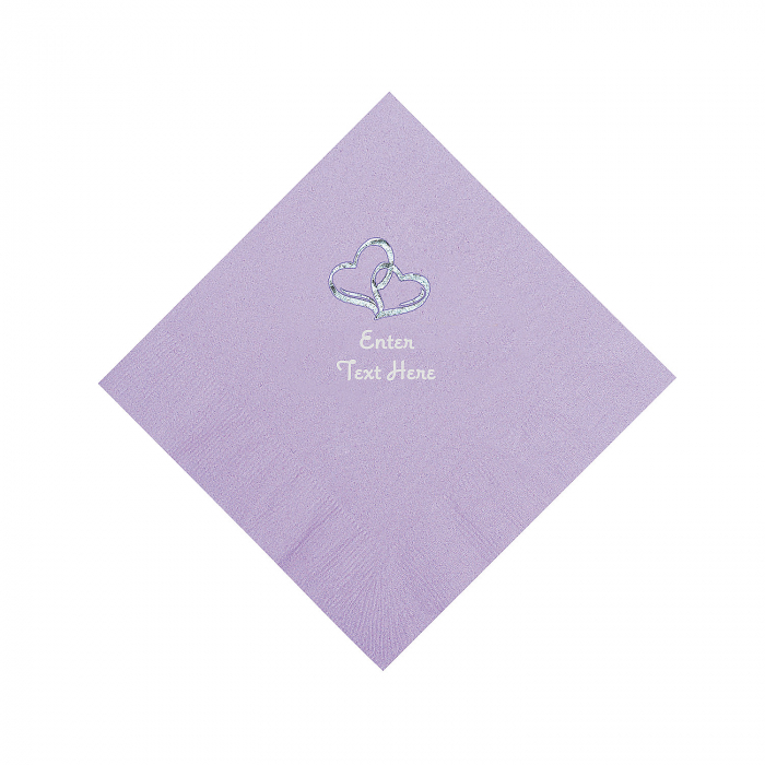 Lilac Two Hearts Personalized Napkins with Silver Foil - Luncheon (50 Piece(s))