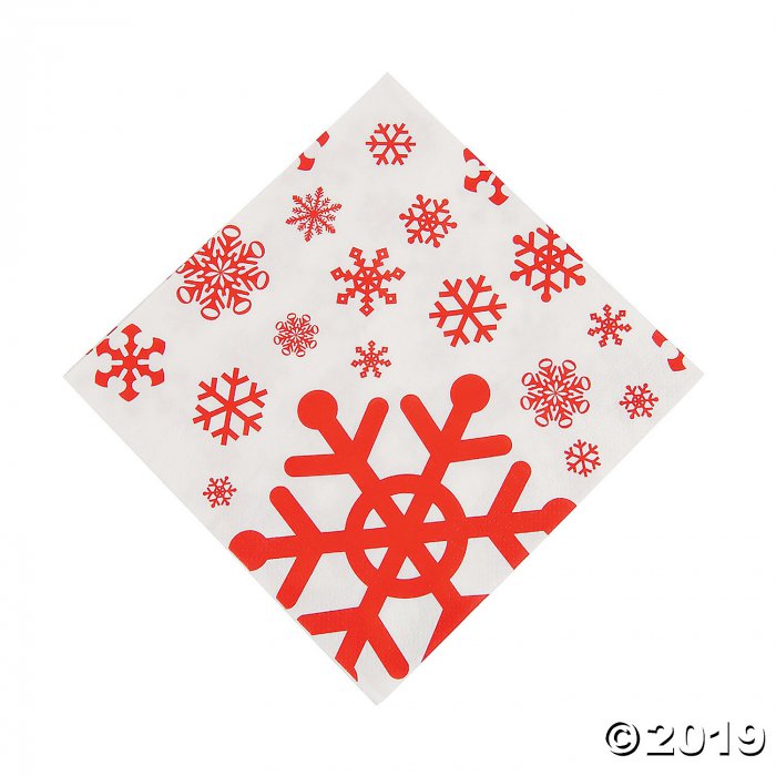 Red & Silver Snowflakes on White Background Christmas Holiday Lunch Napkins  16ct.