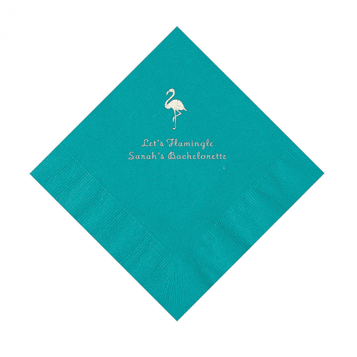 Turquoise Flamingo Personalized Napkins with Silver Foil - Luncheon (50 Piece(s))