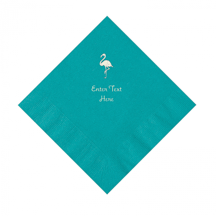 Turquoise Flamingo Personalized Napkins with Silver Foil - Luncheon (50 Piece(s))