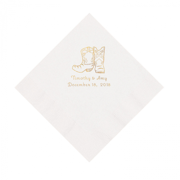 White Cowboy Boots Personalized Napkins With Gold Foil Luncheon